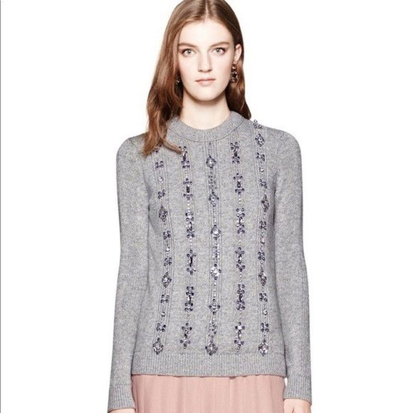 Tory Burch Gray Embellished Crew Neck Sweater - Picture 3 of 15